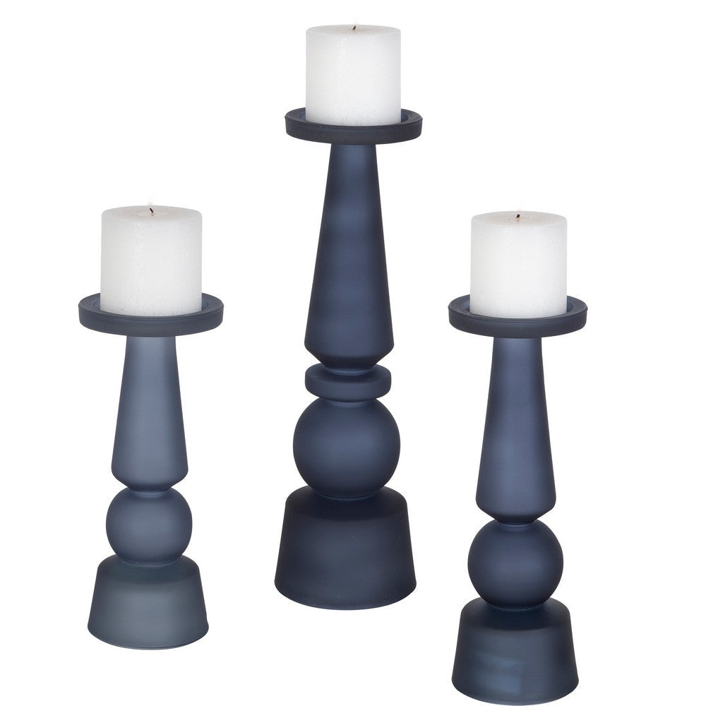 Uttermost Cassiopeia Blue Glass Candleholders, S/3 By Casagear Home