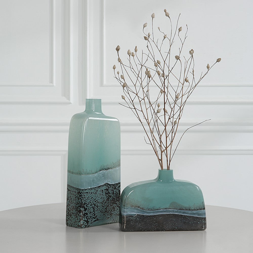 Uttermost Fuze Aqua & Bronze Vases Set Of 2 By Casagear Home UT-18096