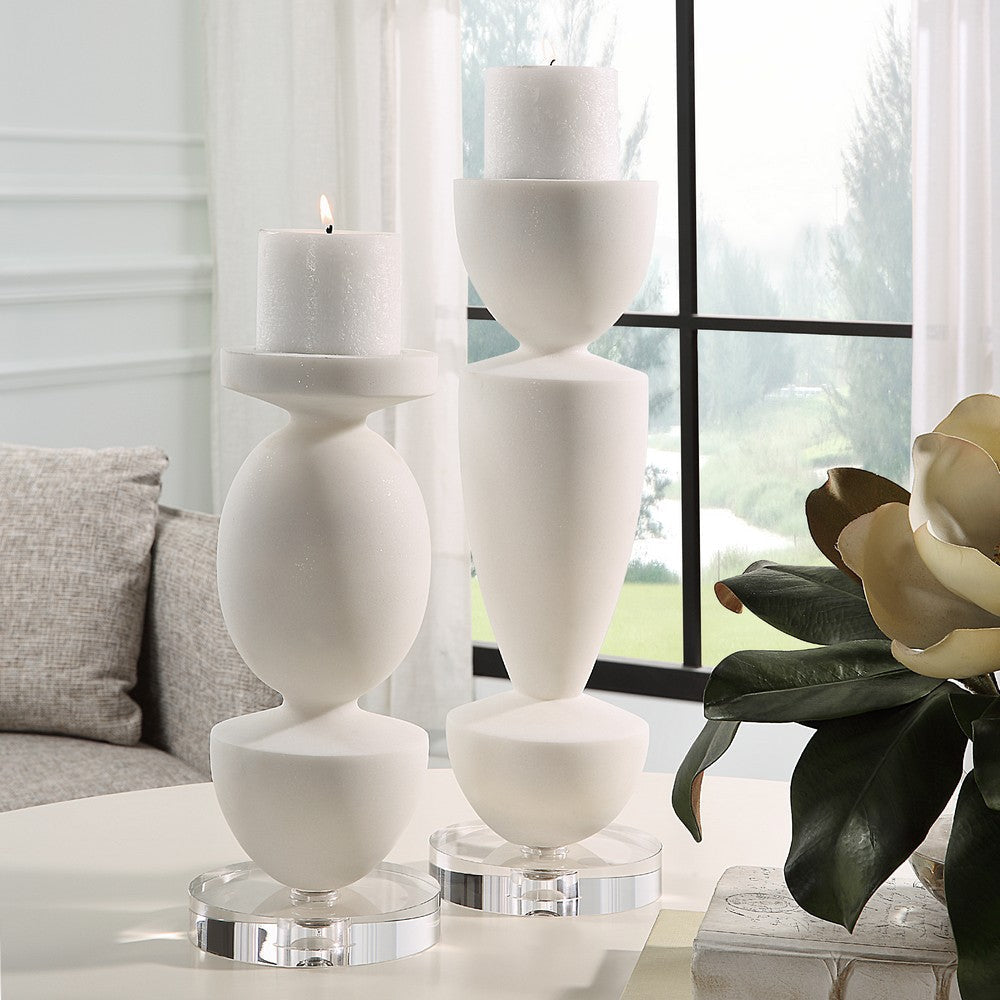 Uttermost Lido White Stone Candleholders Set/2 By Casagear Home UT-18101