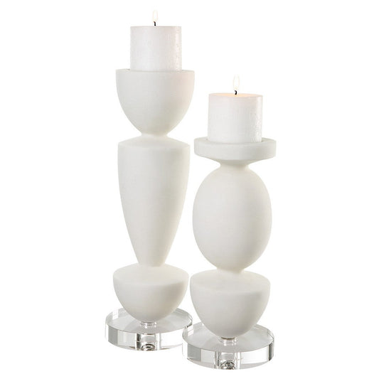 Uttermost Lido White Stone Candleholders, Set/2 By Casagear Home