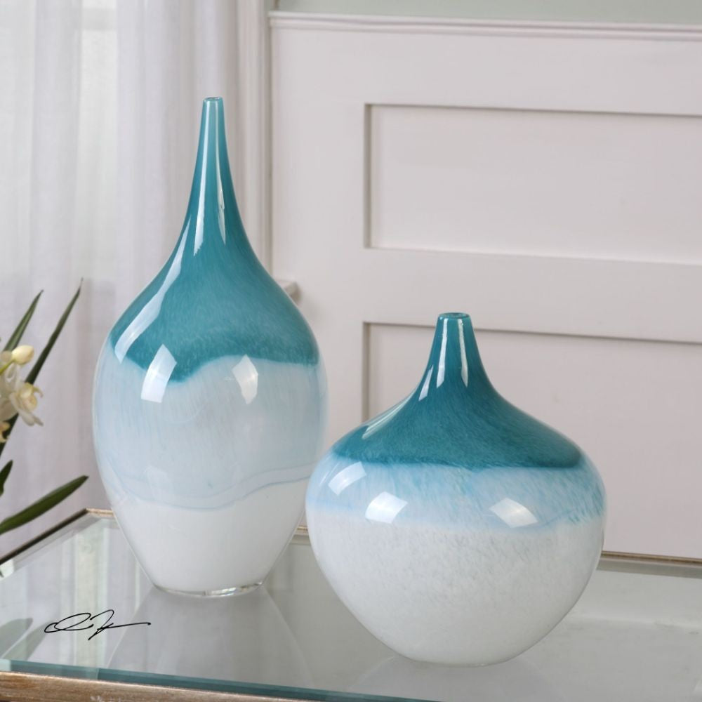 Uttermost Carla Teal White Vases S/2 By Casagear Home UT-20084