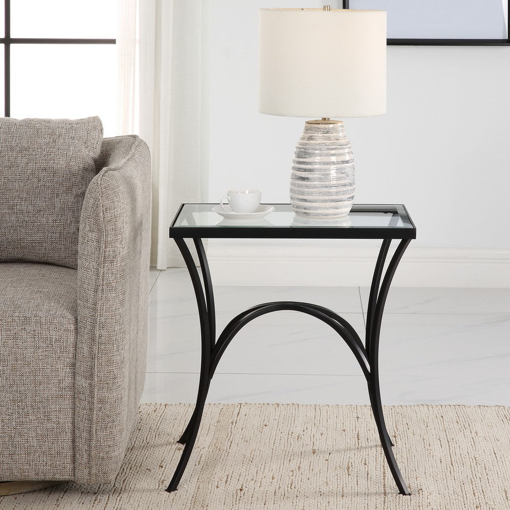 Uttermost Alayna Black Metal & Glass End Table By Casagear Home UT-22911