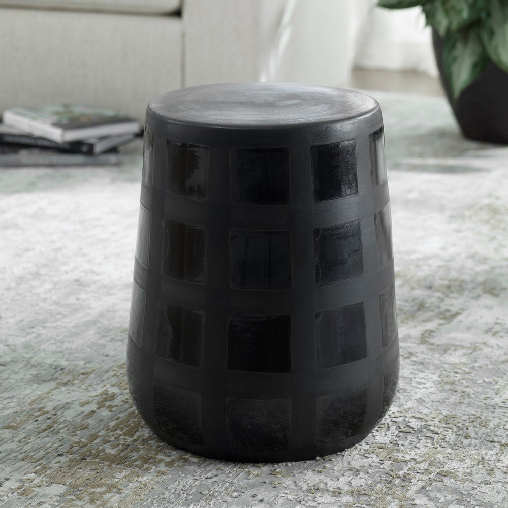 Uttermost Patchwork Gridded Black Garden Stool By Casagear Home UT-22987