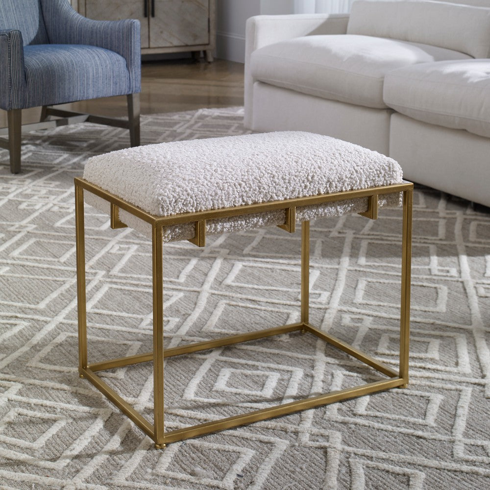 Uttermost Paradox Small Gold & White Shearling Bench By Casagear Home UT-23663