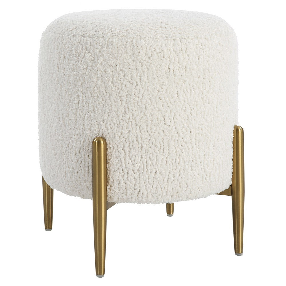 Uttermost Arles White Shearling Brass Ottoman By Casagear Home