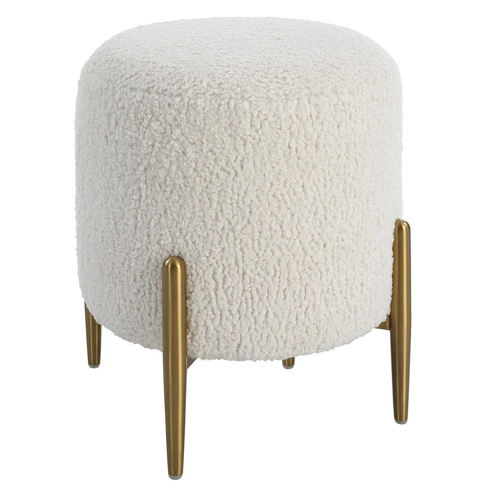 Uttermost Arles White Shearling Brass Ottoman By Casagear Home UT-23821