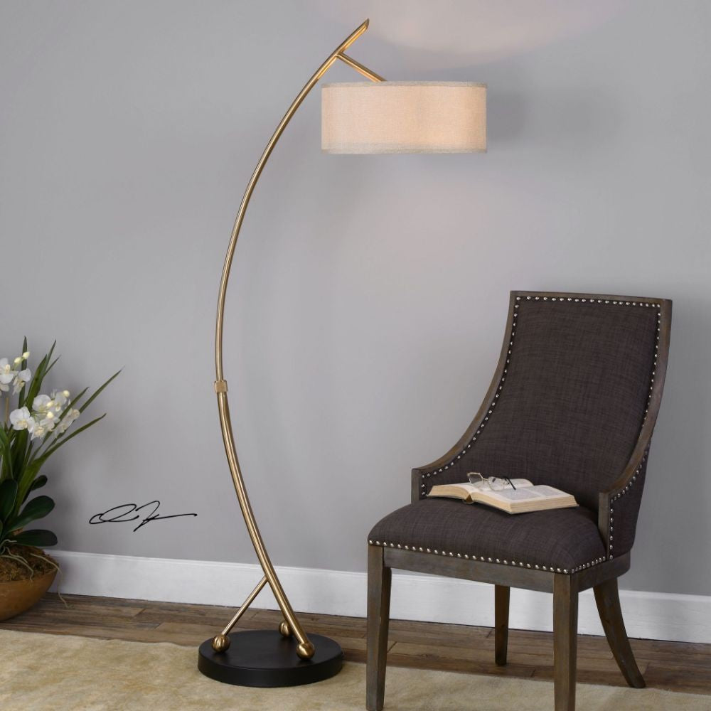 Uttermost Vardar Curved Brass Floor Lamp By Casagear Home UT-28089-1