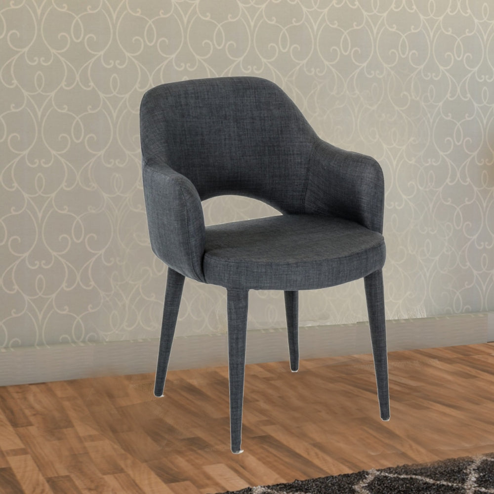 Fabric Upholstered Metal Dining Chair with Cutout Back Design, Gray