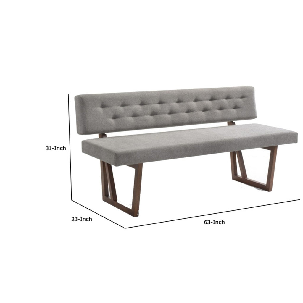 Fabric Upholstered Dining Bench with Rubber Wood Feet Gray and Walnut Brown VIG-VGMAMI-746-GRY