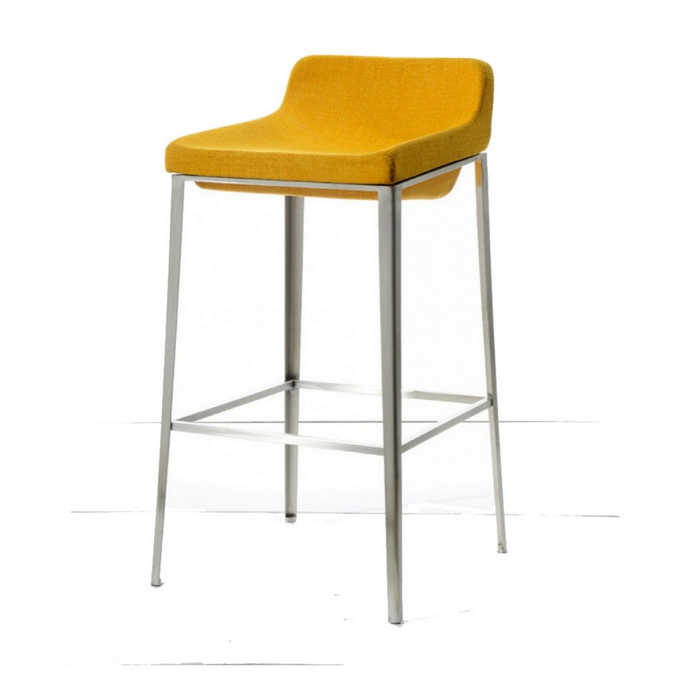 Fabric Upholstered Metal Bar Stool Yellow and Silver VIG-VGOBA105-F-YEL