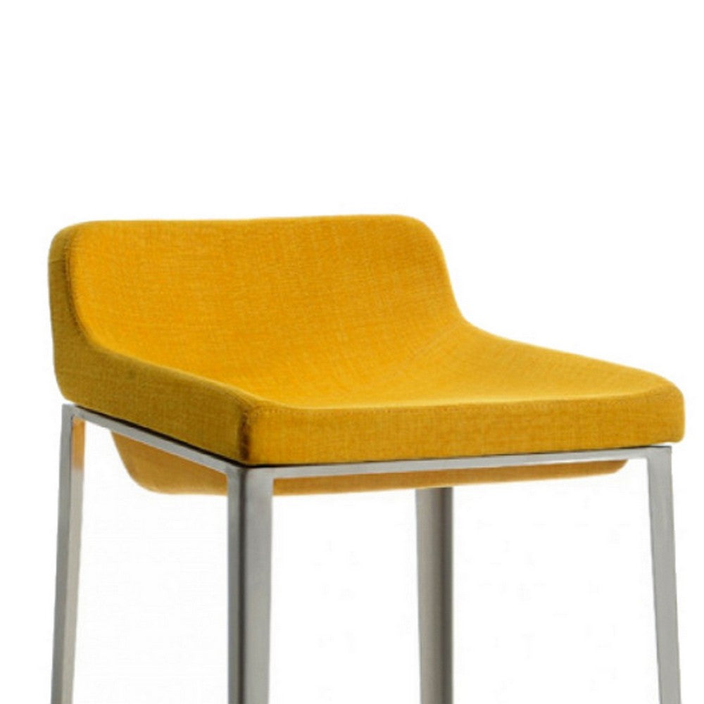 Fabric Upholstered Metal Bar Stool Yellow and Silver VIG-VGOBA105-F-YEL