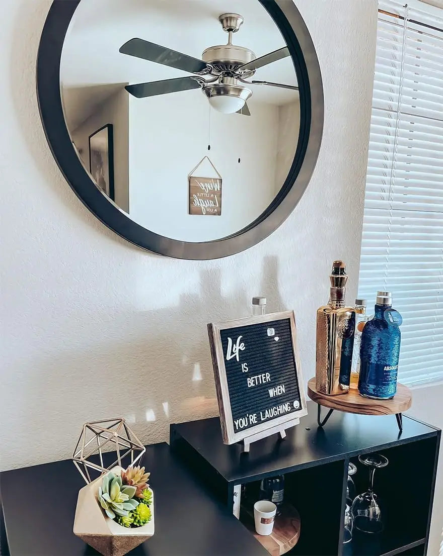 round wooden mirror