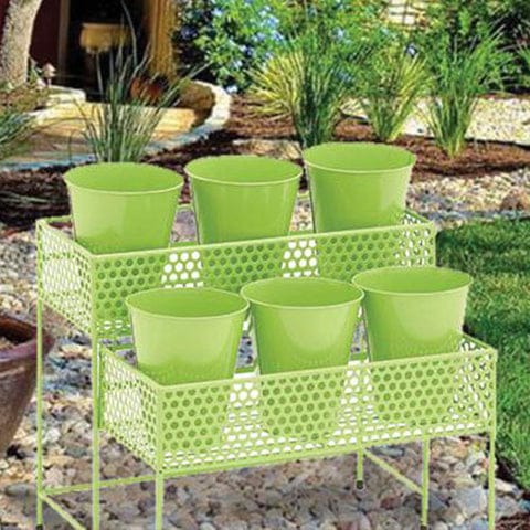 Pretty Styled Metal 2 Tier Plant Stand Green