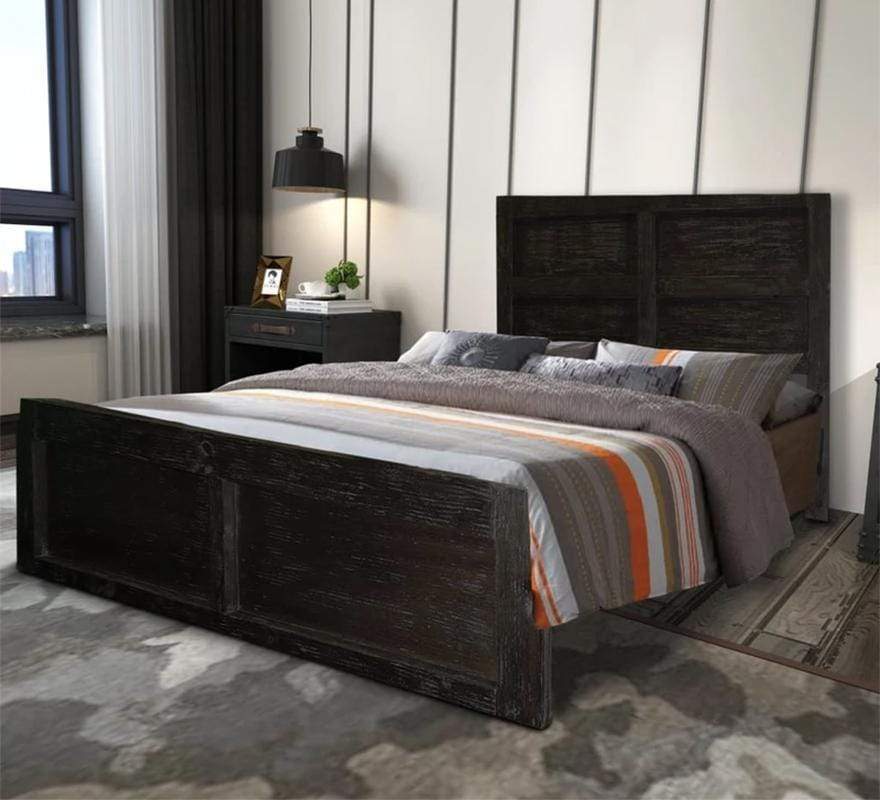 Wooden Queen Bed with Panel Headboard and Grain Details