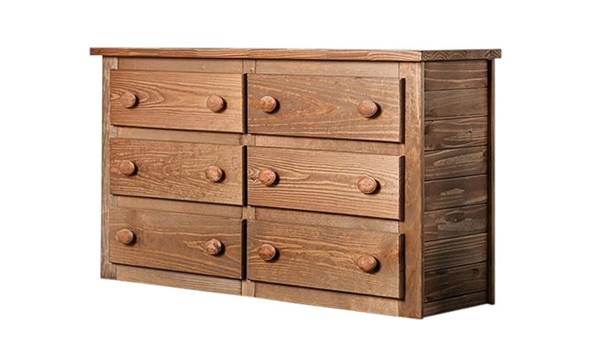 Wooden Rustic Style 6 Drawers Dresser In Mahogany Finish