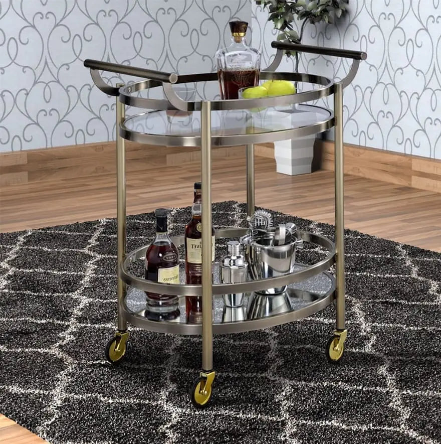 Oval Shaped Metal Serving Cart with 2 Shelves