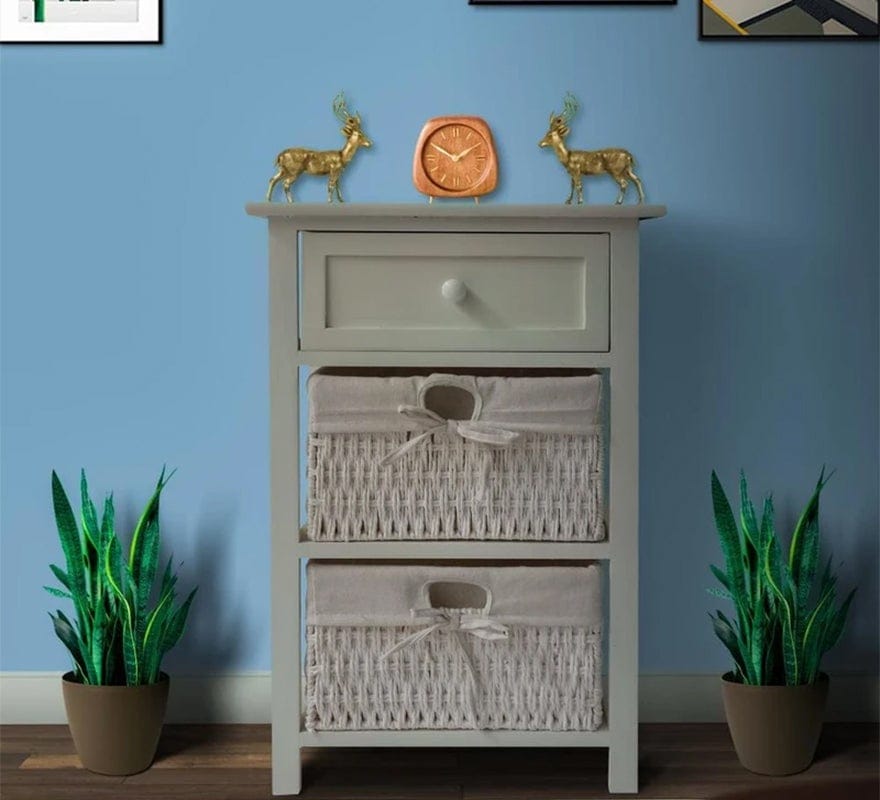 Single Drawer Wooden Storage Cabinet with 2 Cotton Paper Baskets