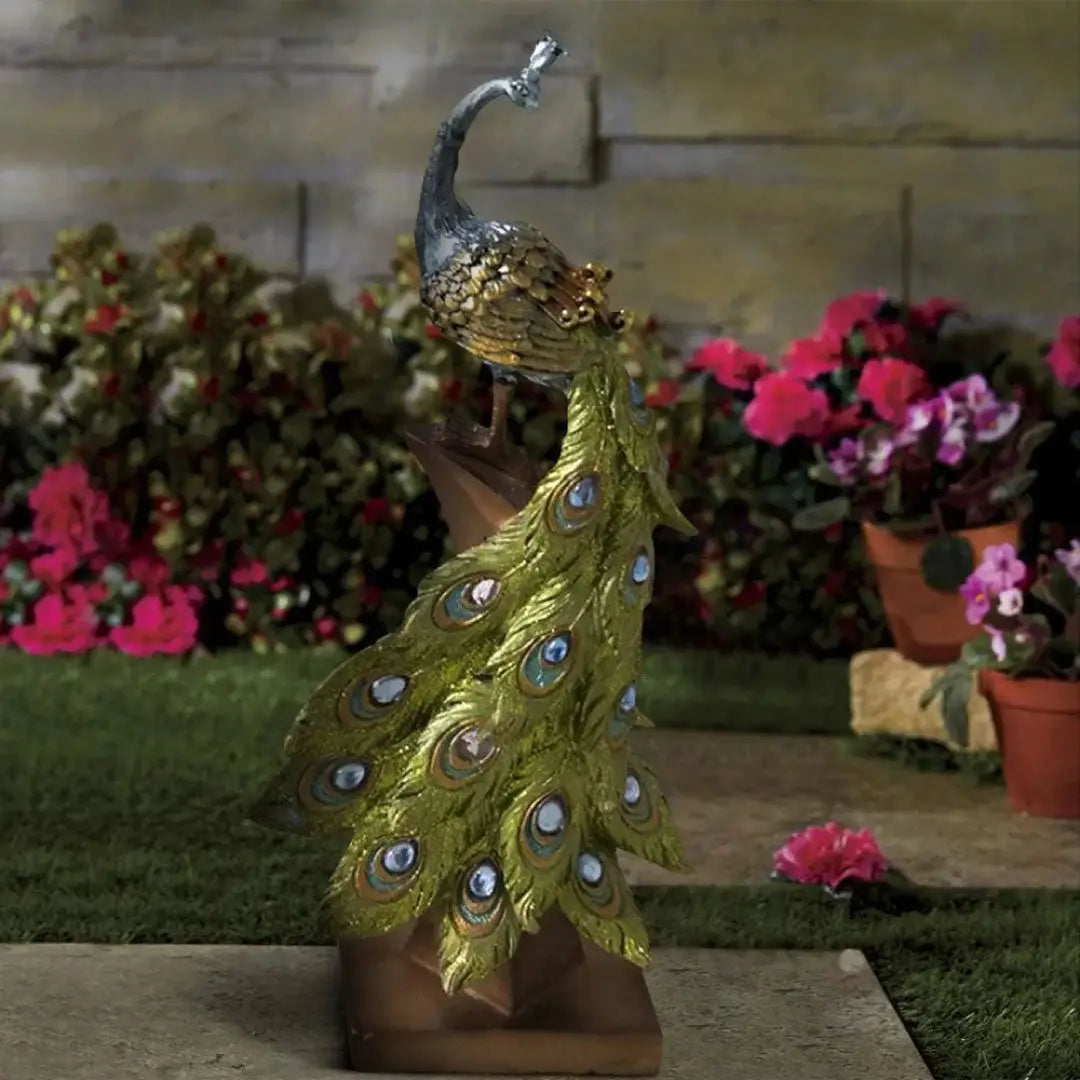 Polystone Peacock Figurine with Block Stand