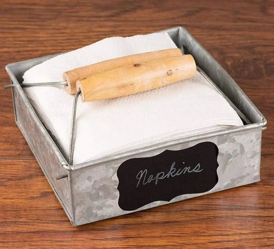 Galvanized Metal Napkin Holder with Wooden Handle