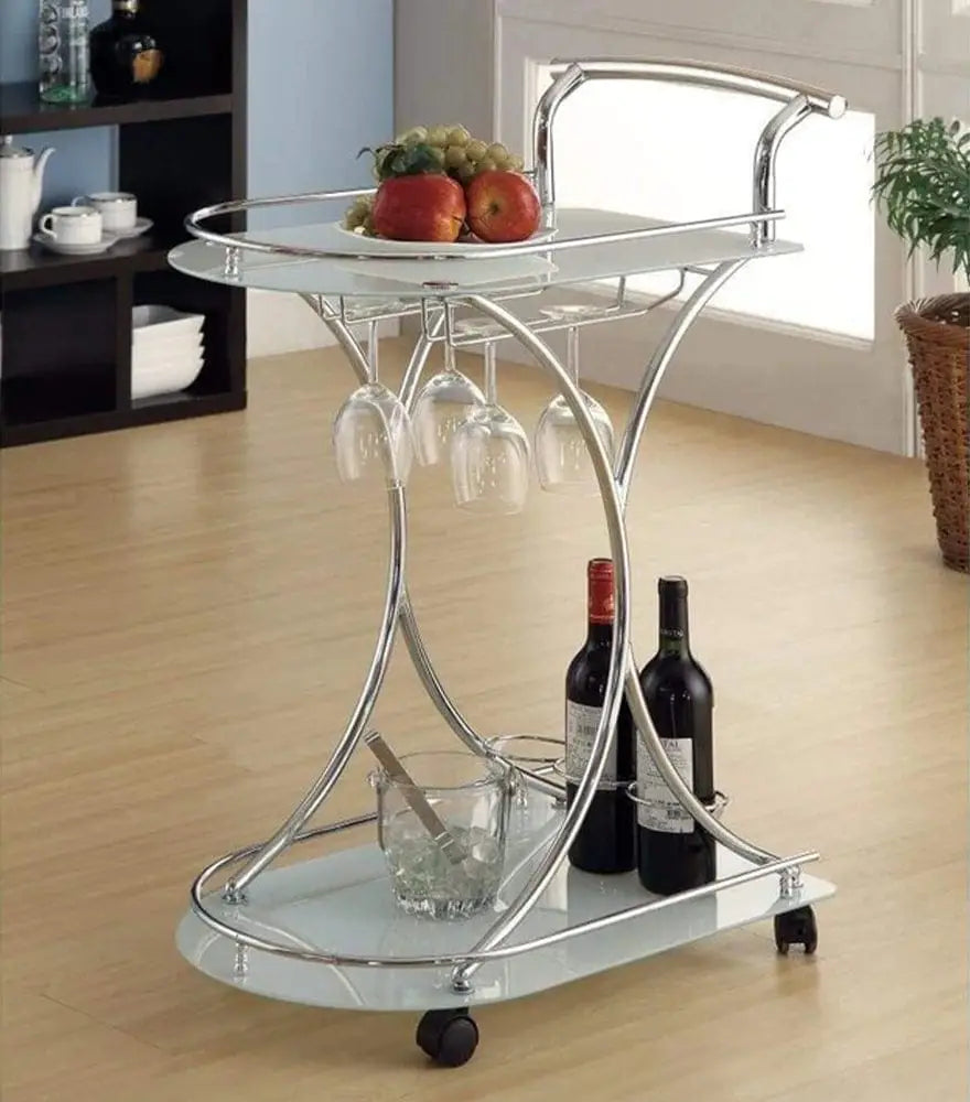 Captivating Serving Cart With 2 Frosted Glass Shelves