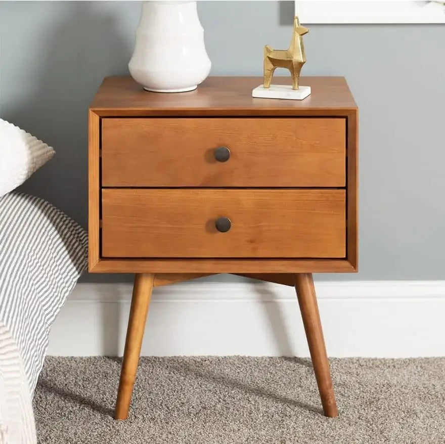 24 Inch 2 Drawer Wooden Nightstand