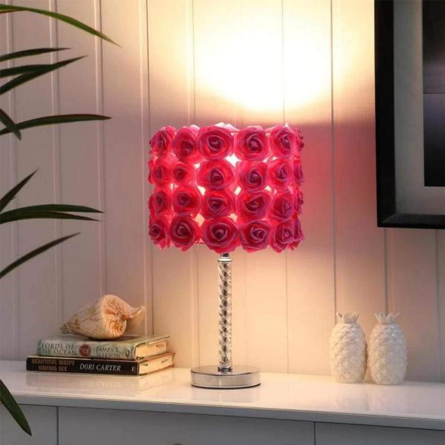 Bloom Roses Drum Shade Table Lamp with Twisted Acrylic Base