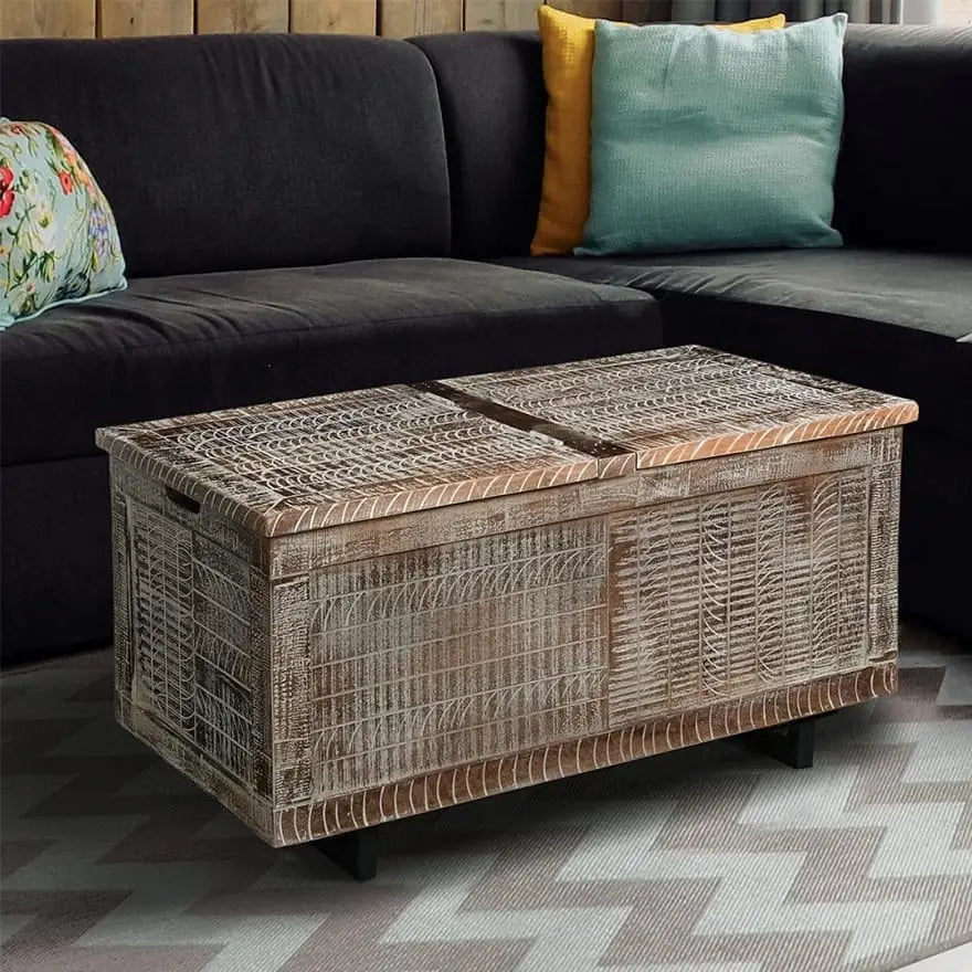 Cocktail Table with Rectangular Wooden Top