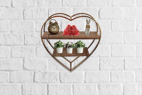 Heart Shaped Wood And Metal Wall Shelf