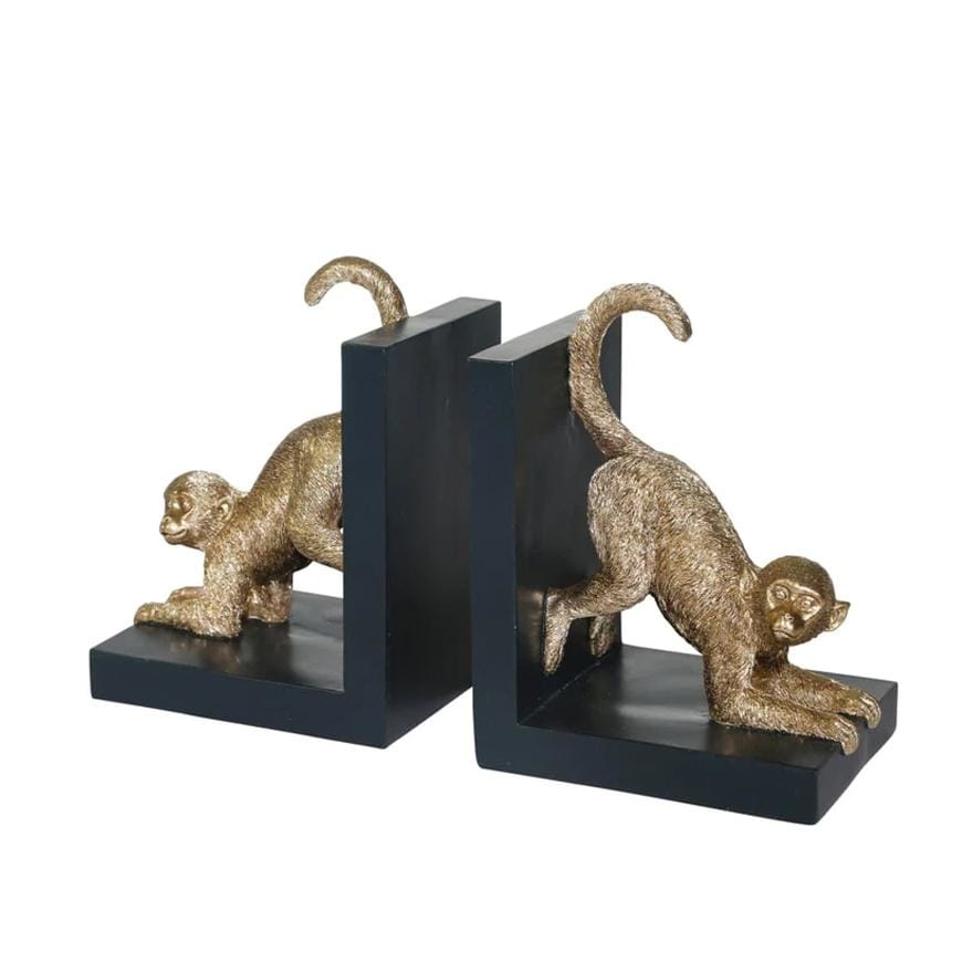 2 Piece Monkey Figurine Wood Bookend