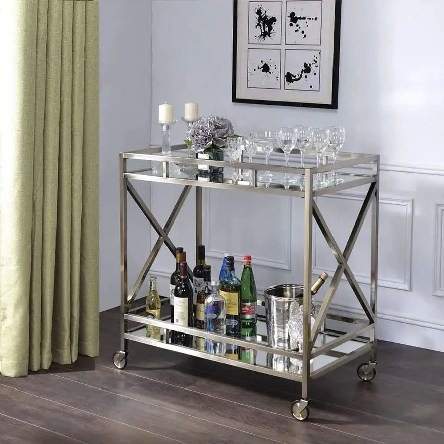 Open Metal Frame 2 Tier Mirrored Serving Cart