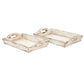 Distressed Wooden Serving Trays With Handles, Set Of 2, White By Benzara Tabletop Benzara 