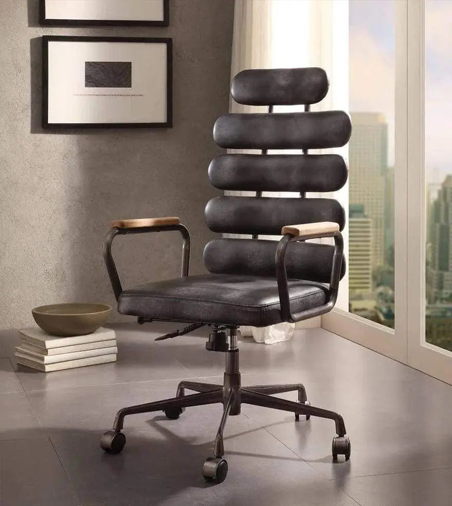 Executive Office Chair Leatherette Metal Swivel with Black Top