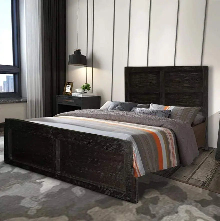 Wooden Queen Bed with Panel Headboard and Grain Details