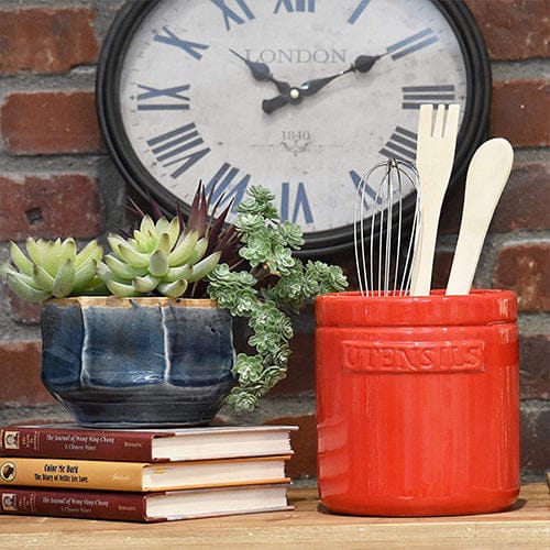 Ceramic Round Utensil Jar with Gloss Finish