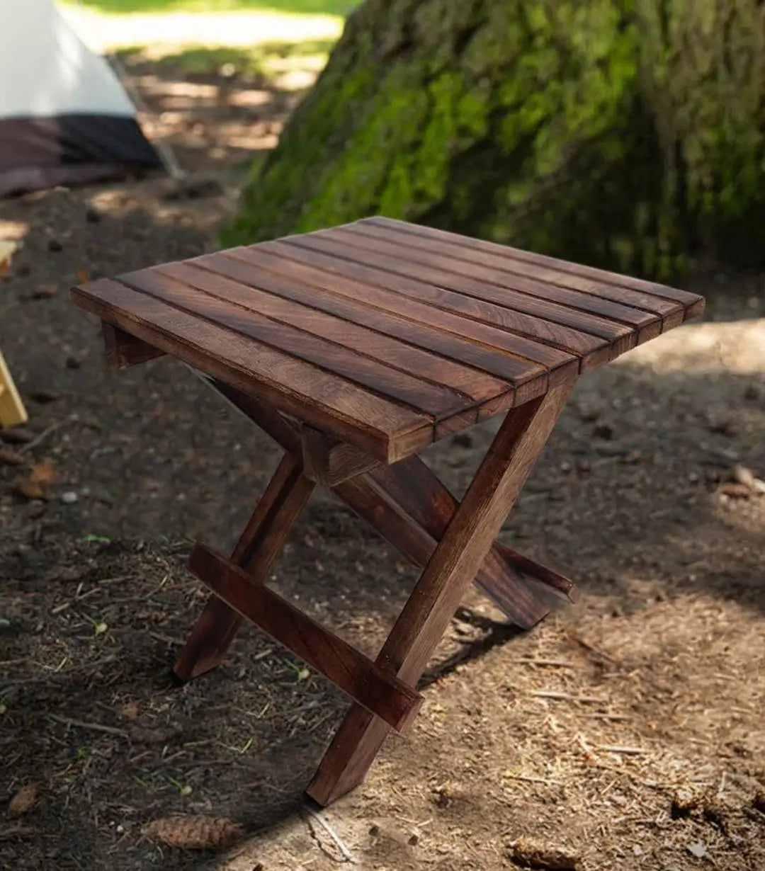 Plank Style Square Portable Mango Wood Picnic Table