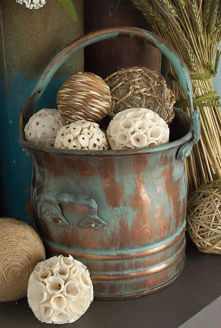 Green Tinged Metal Bucket Planter With Handles