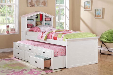 Twin Size Bed With Trundle Drawers and House Headboard