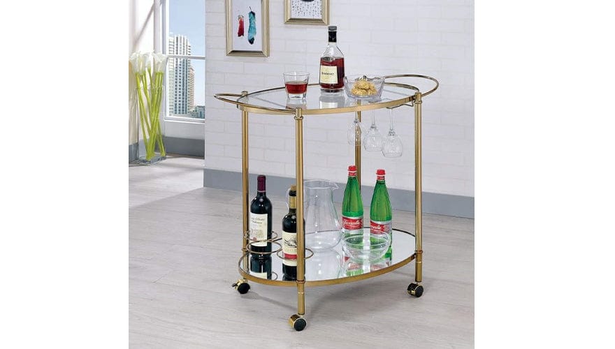 Oval Shaped Two Glass Shelves Metal Serving Cart