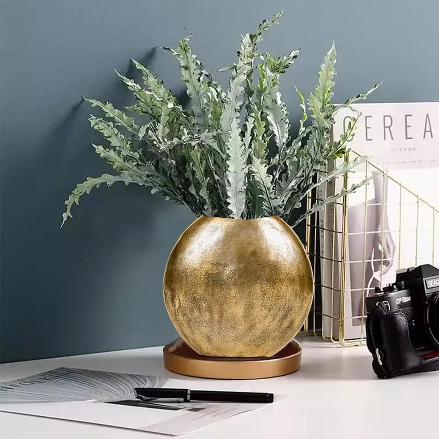 Brass Distressed Vase with Round Cutout Top