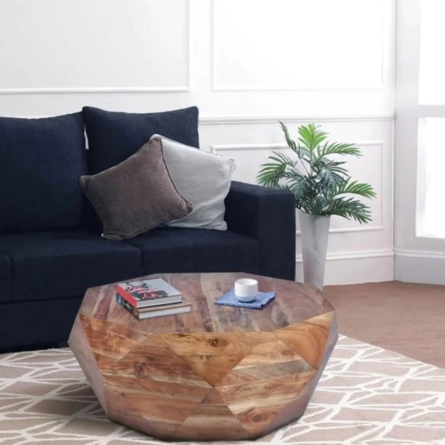 Diamond Shape Acacia Wood Coffee Table With Smooth Top