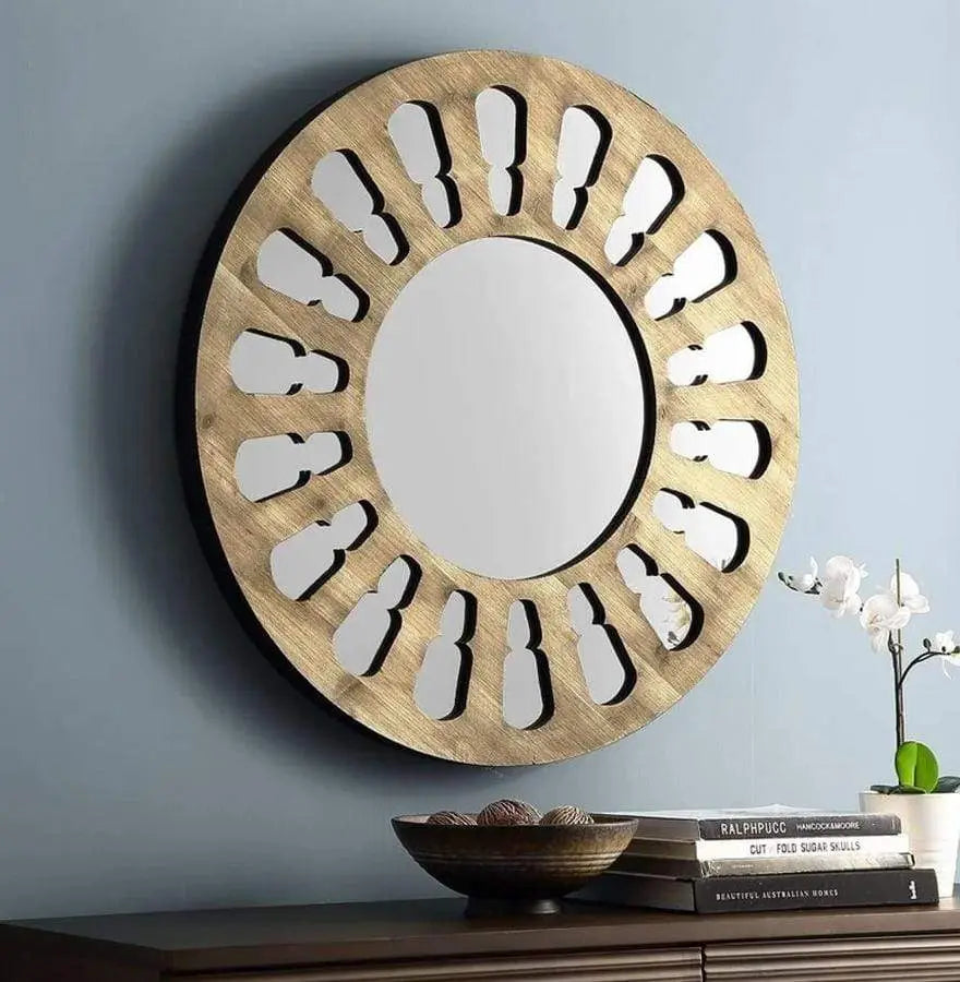 Round Wood Cut-Out Mirror