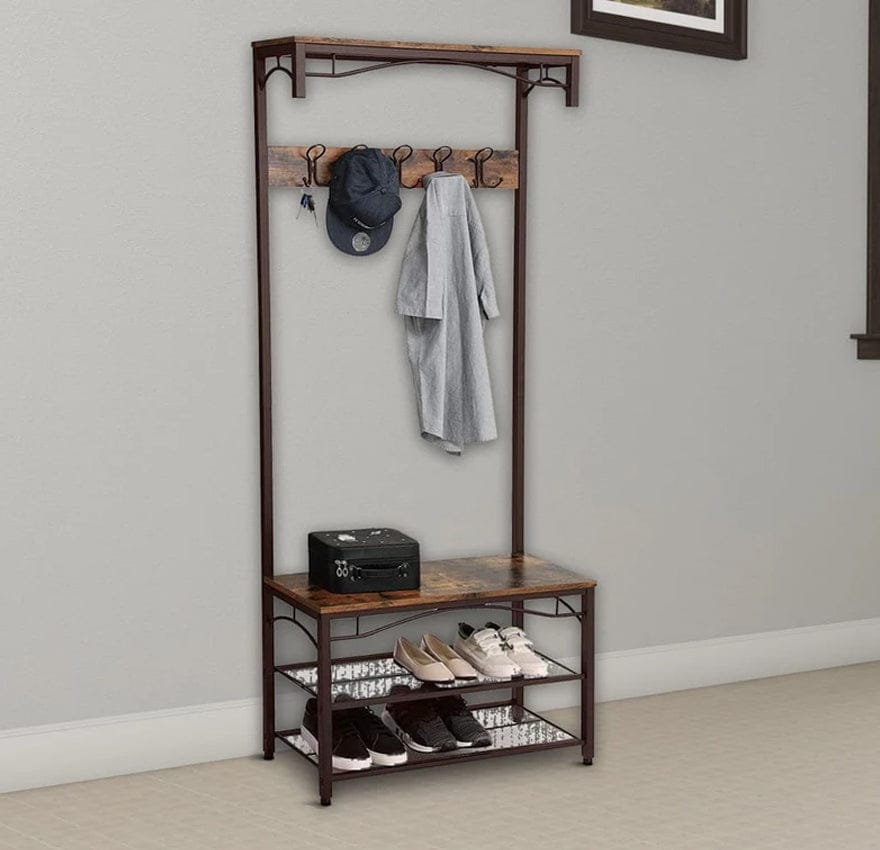 5-Hook 2-Shelf Shoe Bench Hall Tree