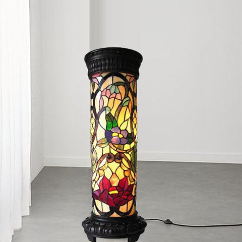 Tiffany-Glass 2 Light Floral Pedestal Light Fixture