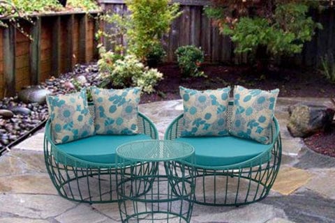 Modern Set of Three Metal Outdoor Chair and Table