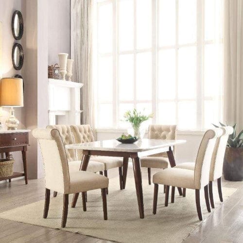 Astonishing Dining Table, White Marble & Walnut Brown