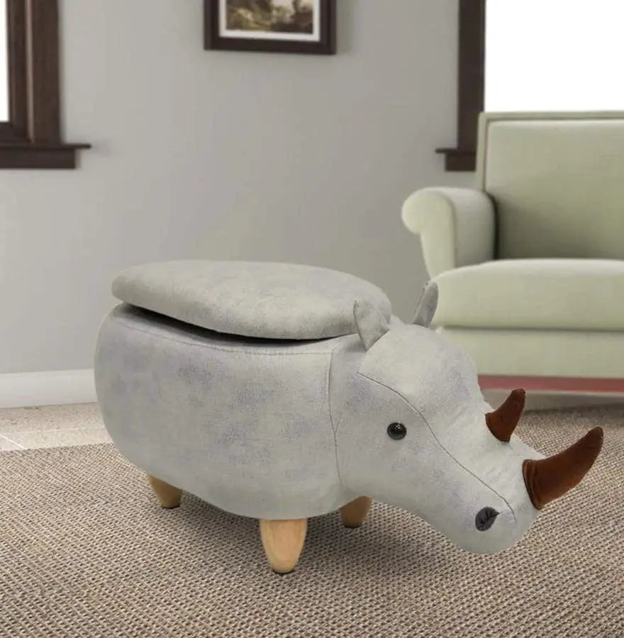 Rhinoceros Shape Wooden Storage Ottoman