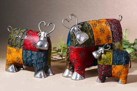 Colorful Cows Metal Figurines