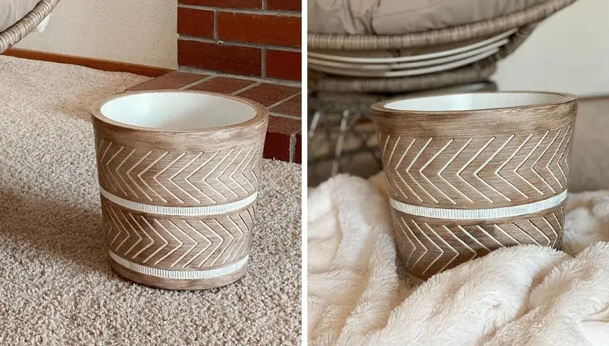 Polyresin Trash Bin with Textured Chevron Pattern