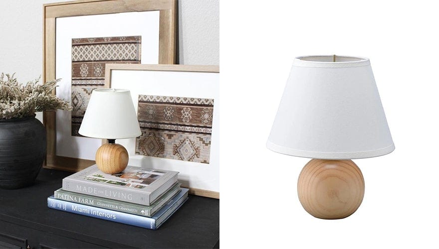 Table Lamp with Sphere Base and Bell Shade, White and Natural By Casagear Home