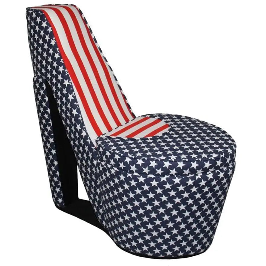 High Heel Shaped Chair with Storage and Flag Print